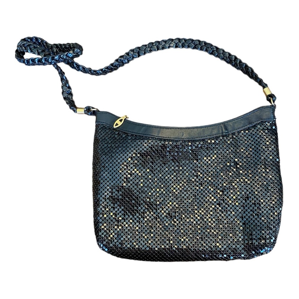 Vintage La Regale Black Metal Mesh Shoulder Bag Braided Strap Evening GVC